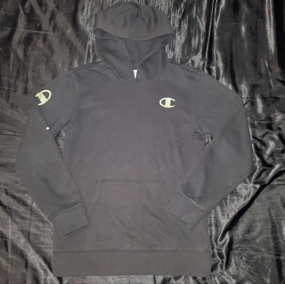 Champion Powerblend Fleece Pullover Hoodie, Black, Boys Large (14-16)